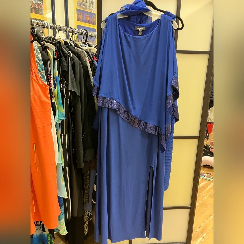 Blue dress with scarf shawl